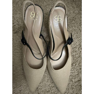 Women's COSY ISLAND Beige & Black Slingback Heels Size 9